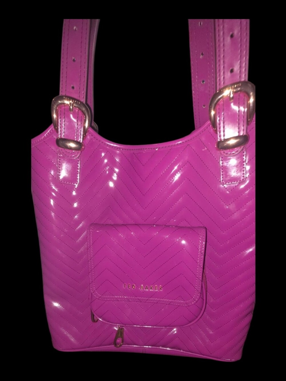 Ted Baker Patent Chevron Tote Bag in Bright Pink